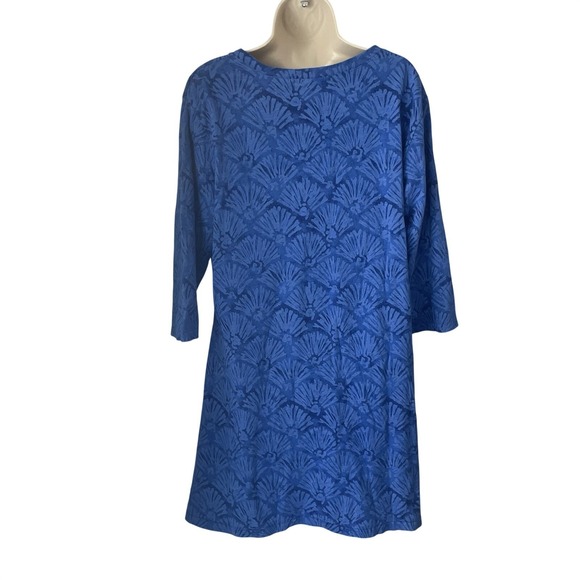 Fresh Produce Blue Cotton Shift Dress XXL 3/4 Sleeve Made USA Pockets - Picture 6 of 6